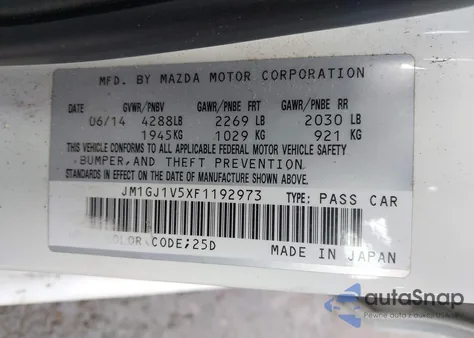 2015 Mazda Mazda6 I Touring from USA, damaged, VIN JM1GJ1V5XF1192973